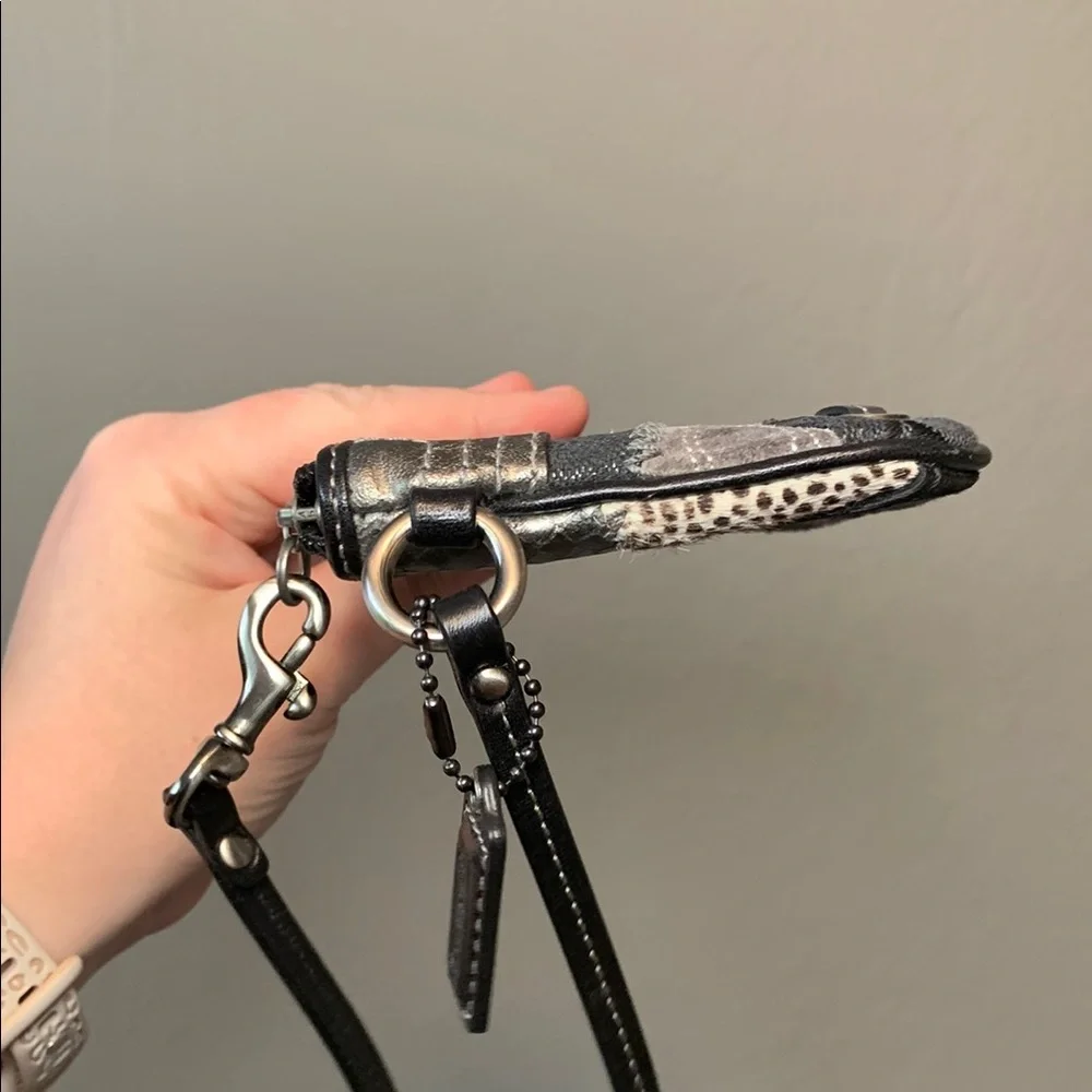 Coach Small Patchwork Wristlet in Black and Metallic Silver *READ*